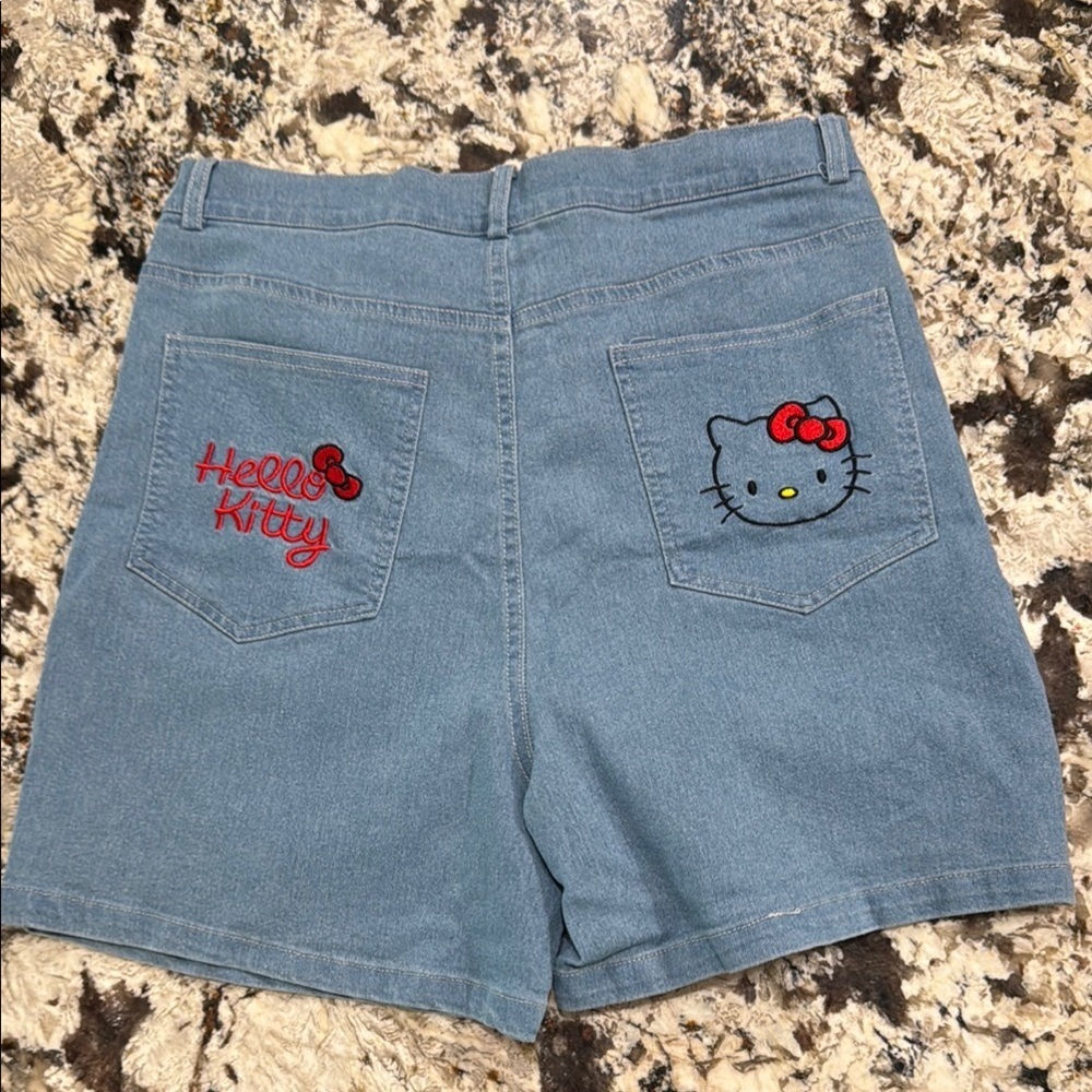 Hello kitty Style Women's Denim Shorts with Red Bow Accent - Picture 3 of 3